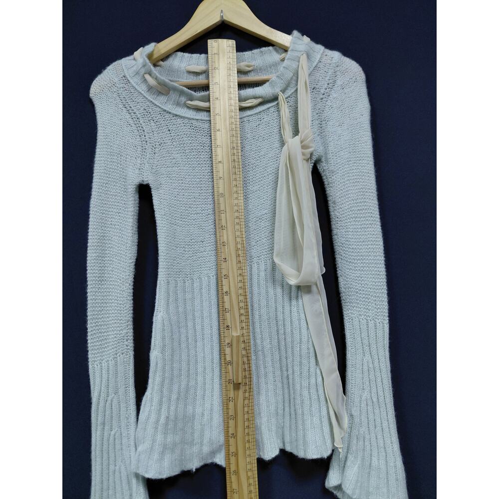 Sleeping on Snow Wool Blend Gray Ribbed Tie Neck Sweater Women Size M - Picture 8 of 10